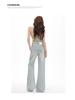 Women's Light Blue Retro Washed Denim Jeans, 2026 Spring/Summer, Loose Wide-Leg, Slimming Straight Pants