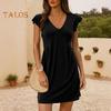 Dámské letní šaty bez rukávů s lotosovým rukávem minišaty s hlubokým výstřihem do V Ležérní letní letní šaty na pláž