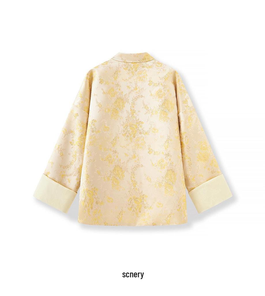 Ruicai Reversible Gold Thread Jacquard Jacket - Women's Autumn Style