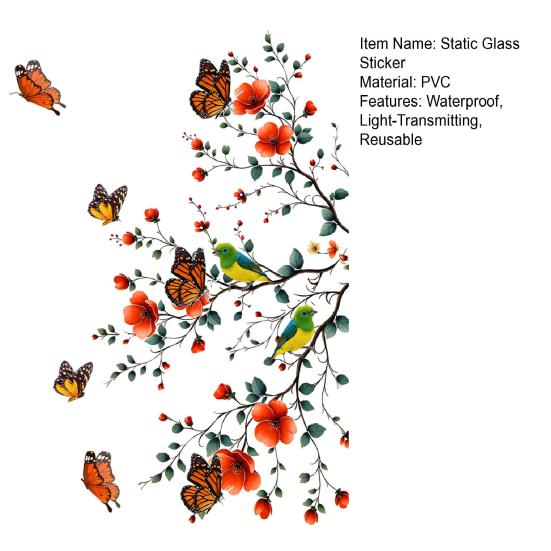 Flower Butterfly Bird Window Static Glass Sticker Cling Self Adhesive for Living Room