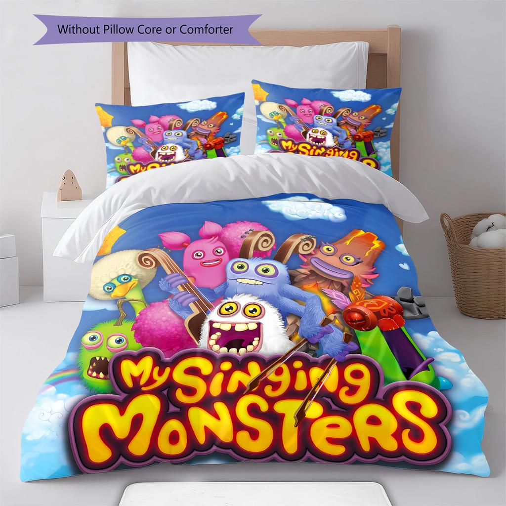 My Singing Monsters Pattern Bedding,Quilt Set Quilt Cover Pillowcase Home Birthday Gift (1 * Duvet Cover + 2 * Pillowcase, Without Core)