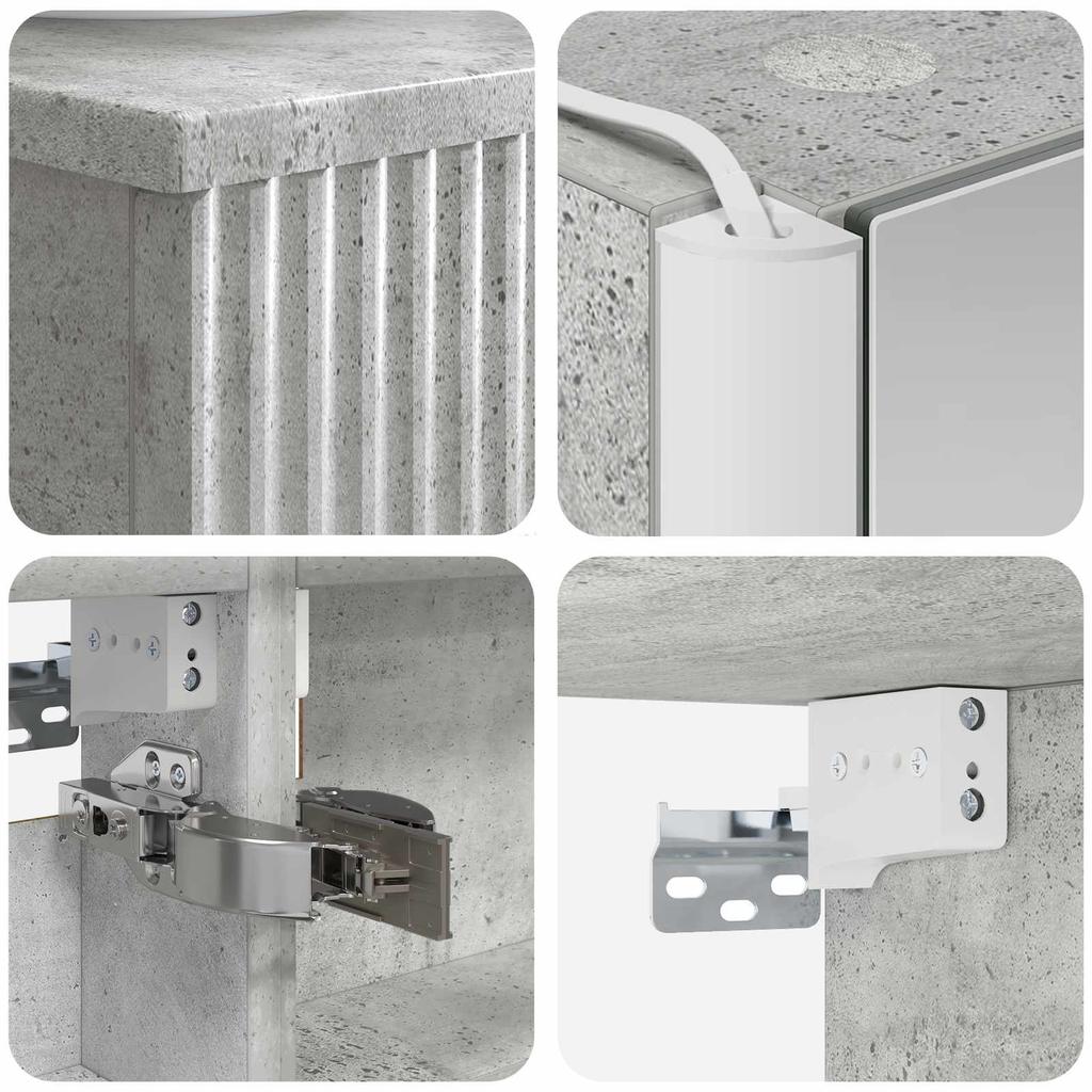 5 Piece Bathroom Furniture Set in Concrete Grey Made of Engineered Wood and Glass