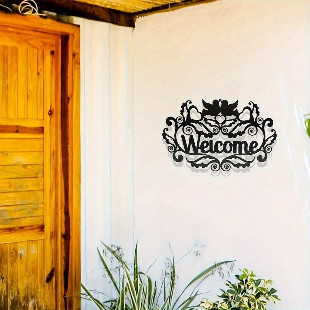 Black Metal Welcome Sign Heavy Iron Door Decor Vintage Housewarming Gift