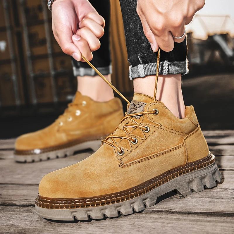 Fashion 2025 Winter Ankle Boots Men's Boots Outdoor Comfortable Yellow Boots with Classic Design High Top Men Casual Shoes Choice