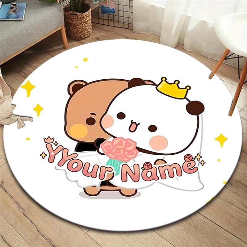 Bear Panda Night Custom Name Round Area Rug Carpet Rug For Living Room Bedroom Sofa Playroom Decor Nonslip Floor Mat