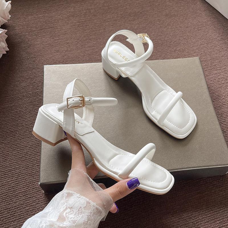 

Босоножки на высоком каблуке для женского лета новые высококлассные серебристые на среднем каблуке с пряжкой на одном ремешке с открытым носком на толстом каблуке для женщин 39 абрикосовый