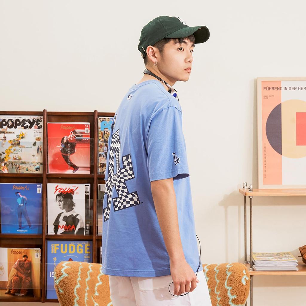 MLB Los Angeles Dodgers Vintage Letter Print Crew Neck Short Sleeve T-Shirt Unisex Tops Blue 3ATSO0233-07CBL