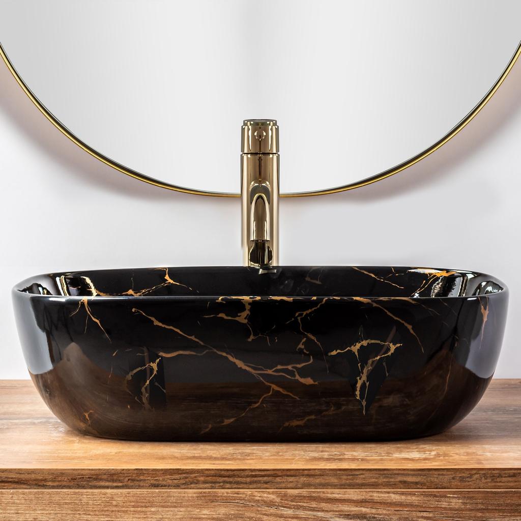 Umywalka belinda black marble shiny - nablatowa sku rea-u8907