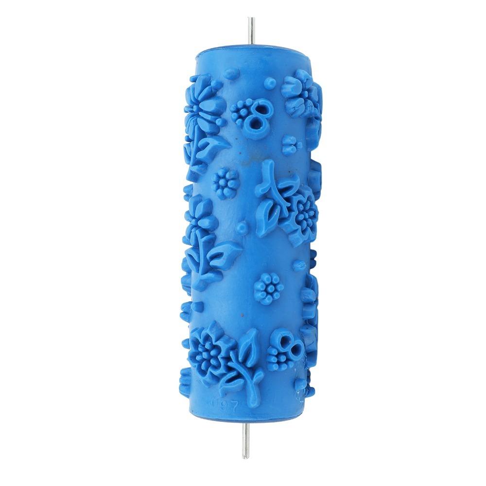 15cm Pattern Paint Roller Rubber Reusable Rubber Texture Roller Flower Blue Decorative Art Roller Furniture