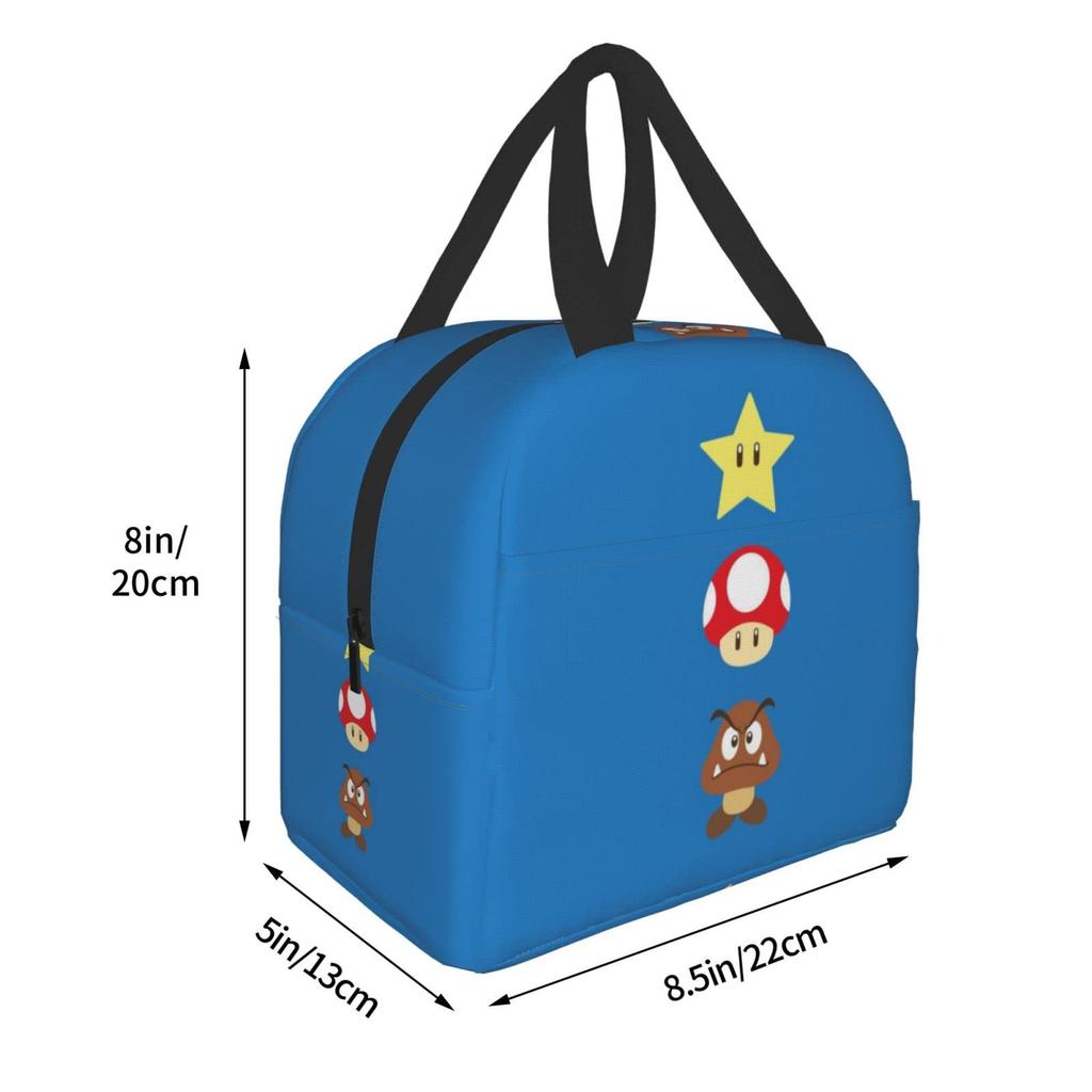 Super Mario Lunch Bag, Insulated, Zippered, Compact, Portable, Insulated Lunch Bag, Soft Cooler Bag, ToteEco Bag, Unisex, for Commuting, School, and
