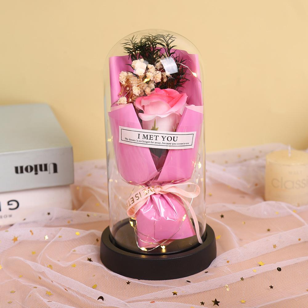 Glass cover exquisite ornament eternal dried flower rose soap bouquet Qixi Festival Valentine's Day birthday gift for boyfriend and girlfriend