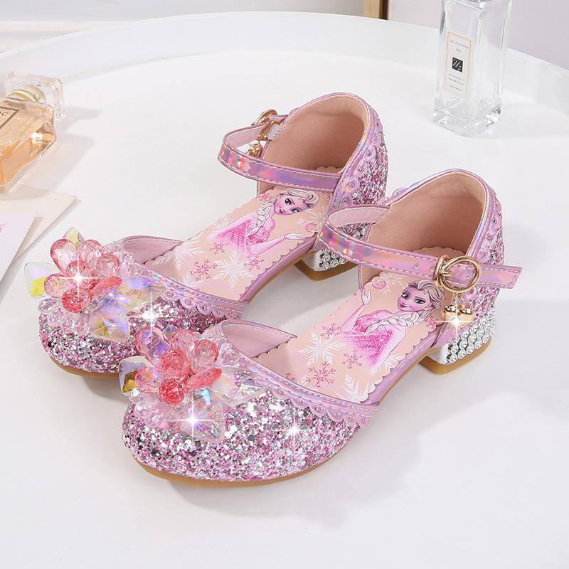 Girls' Sandals Fashion New Spring Autumn Summer High Heel Elsa Closed-Toe Girls' Little Princess Elsa Crystal Children's Shoes