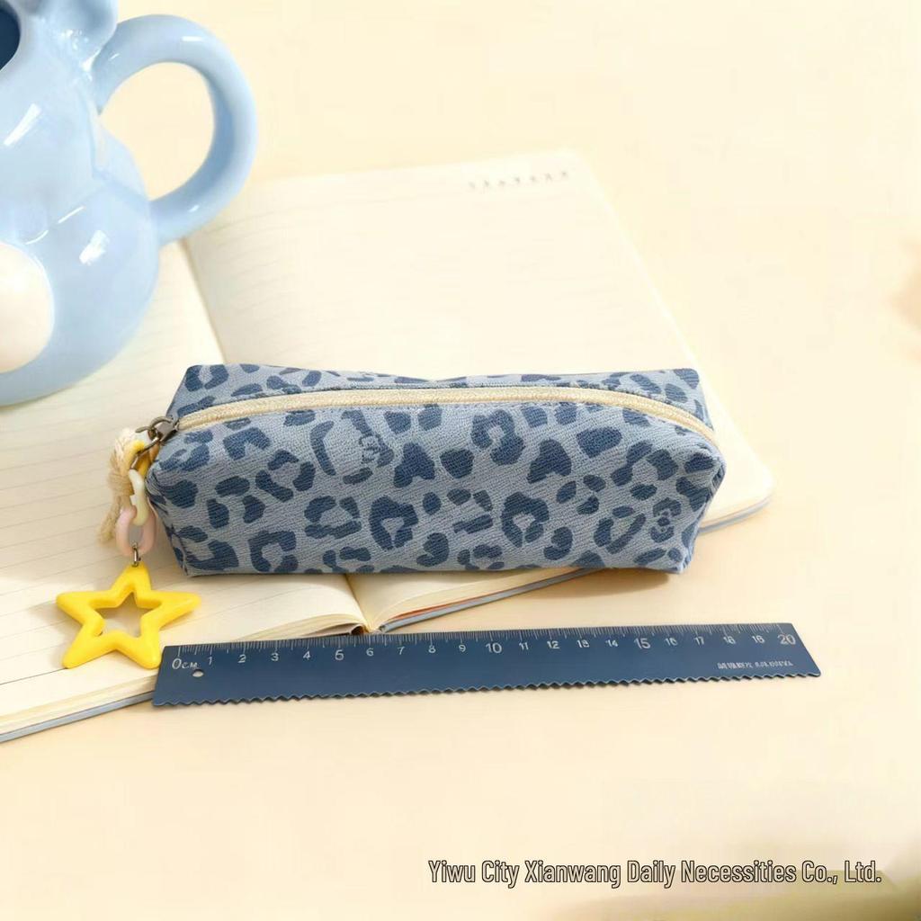 Leopard Print Canvas Pencil Case, Large Capacity for Junior & High School Students