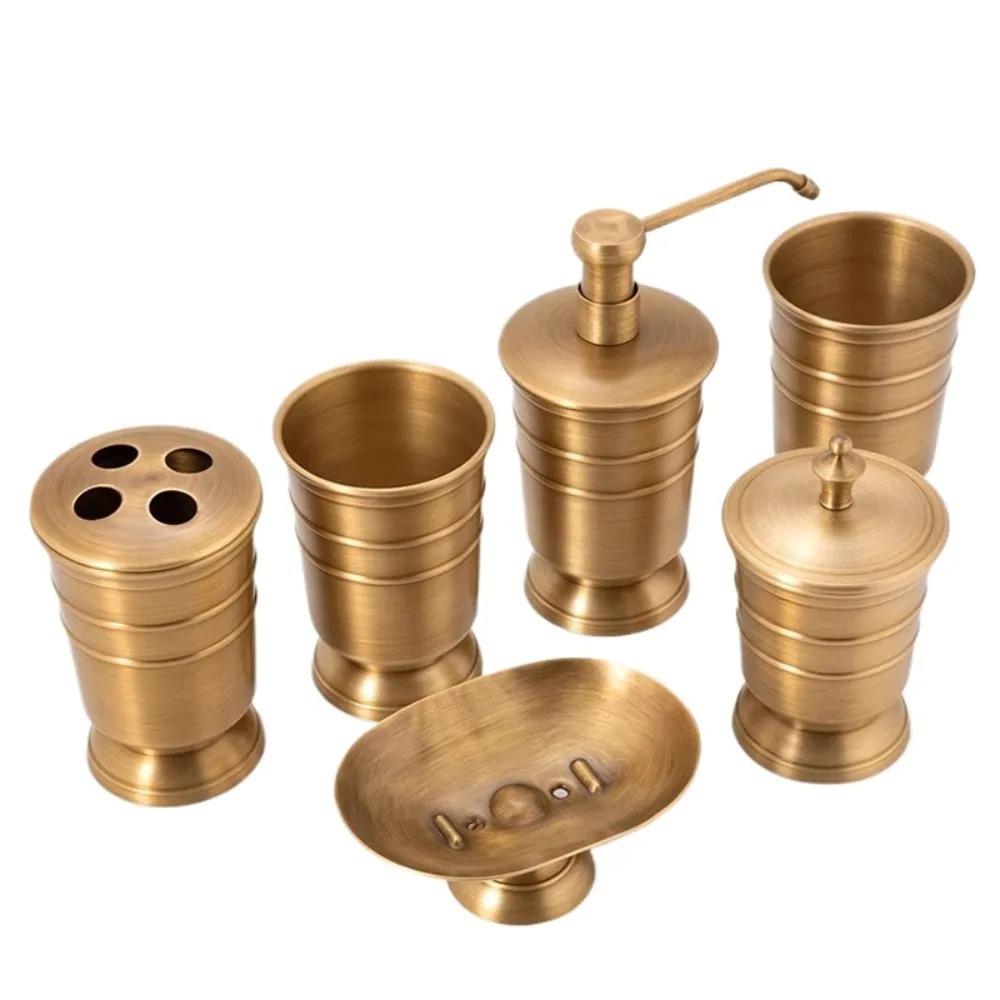 Retro Brass Gold Bathroom Accessories Drain Toothbrush Cup Holder Gargle Cup Press Hand Sanitizer Bottle Bathroom Decoration
