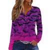 Women's Casual Long Sleeve T-Shirt with Halloween Print V-Neck Button for Parties