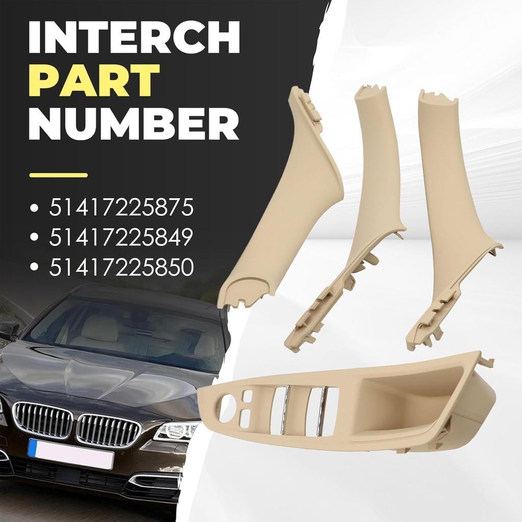 Beige Interior Door Pull Handle Kit Compatible With5 Series F10 F11 520i 520d 523i 525i 525d 528i 530i 530d 535i 535d 2010-2016 Window Switch Armrest