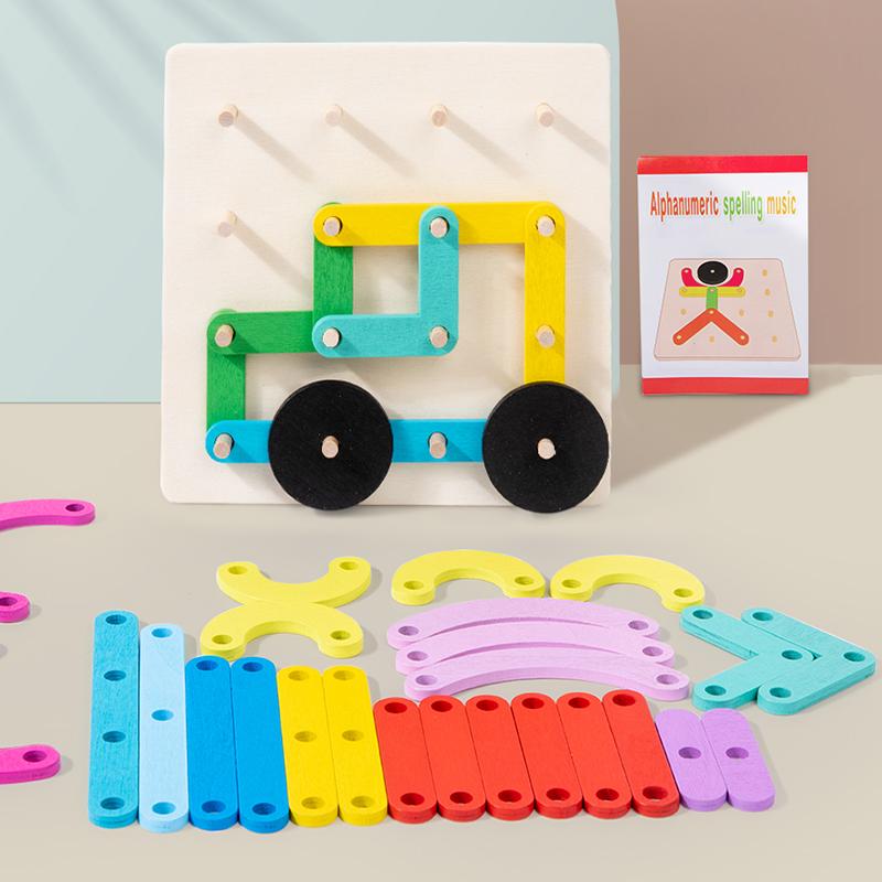 Children Wooden Toys Creative Board Nail Board Montessori Math Toys Geometric Column Set Pegboard for Early Education Sensory