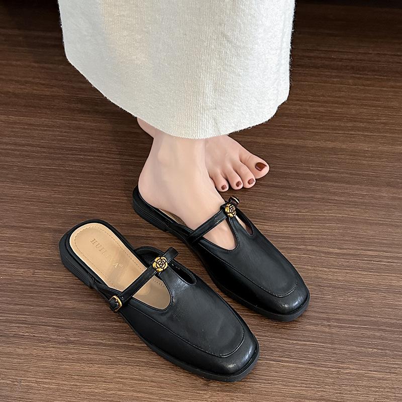 X139-2 rétro simple et boucle en T haute texture avec chaussures simples Mary Jane confortables et polyvalentes tête de sac pantoufles vides femmes