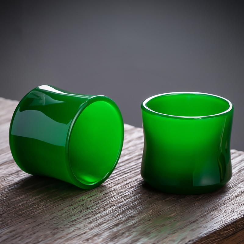 Tazza da tè in vetro verde imperatore Cha Wan Porcellana di giada Tazza da maestro Giuntura di bambù Tazza da tè Cinese Tazza da tè squisita in giada
