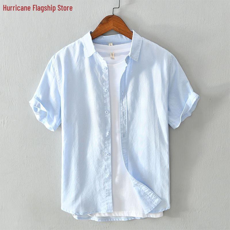 Men's Slim Fit Short Sleeve Breathable Linen Shirt - Summer Casual Lapel Top, White
