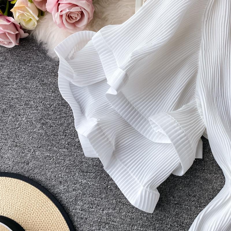 French Bellflower Fairy Mori Lotus Leaf Big Trumpet Sleeve Pleated Dress Mopping the Floor and Swinging Temperament Long Dress