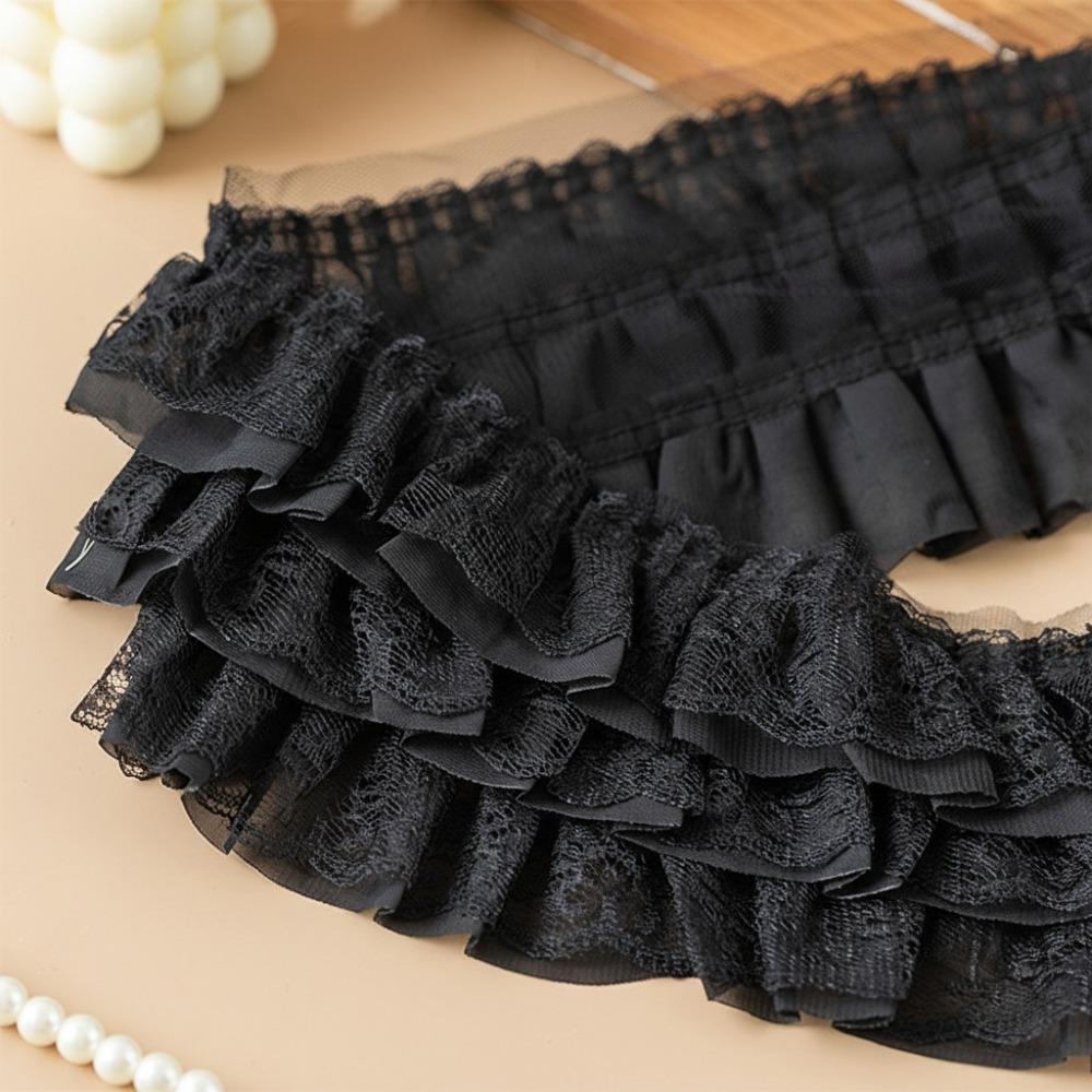 

New 13CM Wide 3D Pleated Mesh Chiffon Fabric White Black Three Layers Embroidered Ruffle Trim Lace Fabric Triming DIY Dress чорний