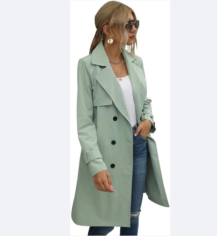 

Женский тренч цвета милитари с несколькими вариантами расцветки, повседневное длинное пальто с поясом, стильная верхняя одежда для осени и зимы L