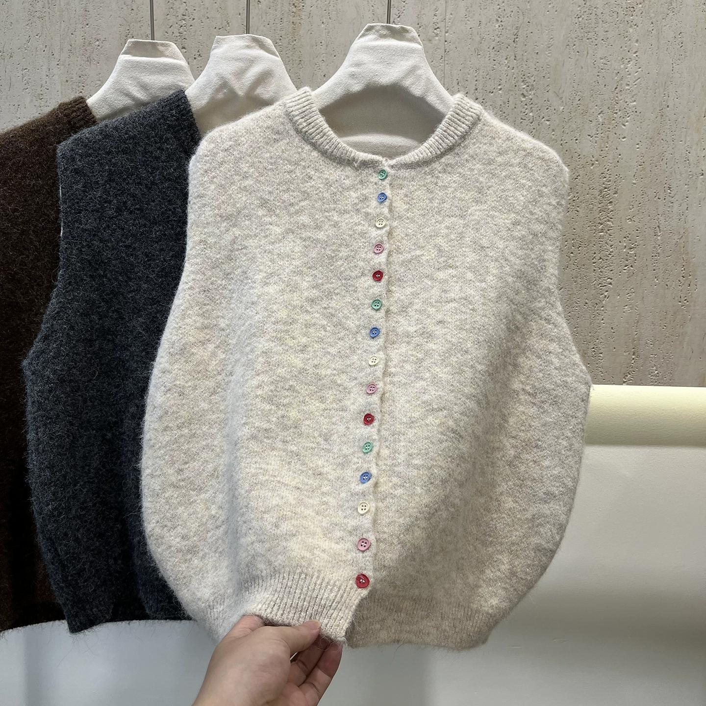 

DIMANAF 2025 Осень Женский Вязаный Свитер Без Рукавов Жилет Разноцветные Пуговицы Повседневный Стиль Свободный Свитер One Size