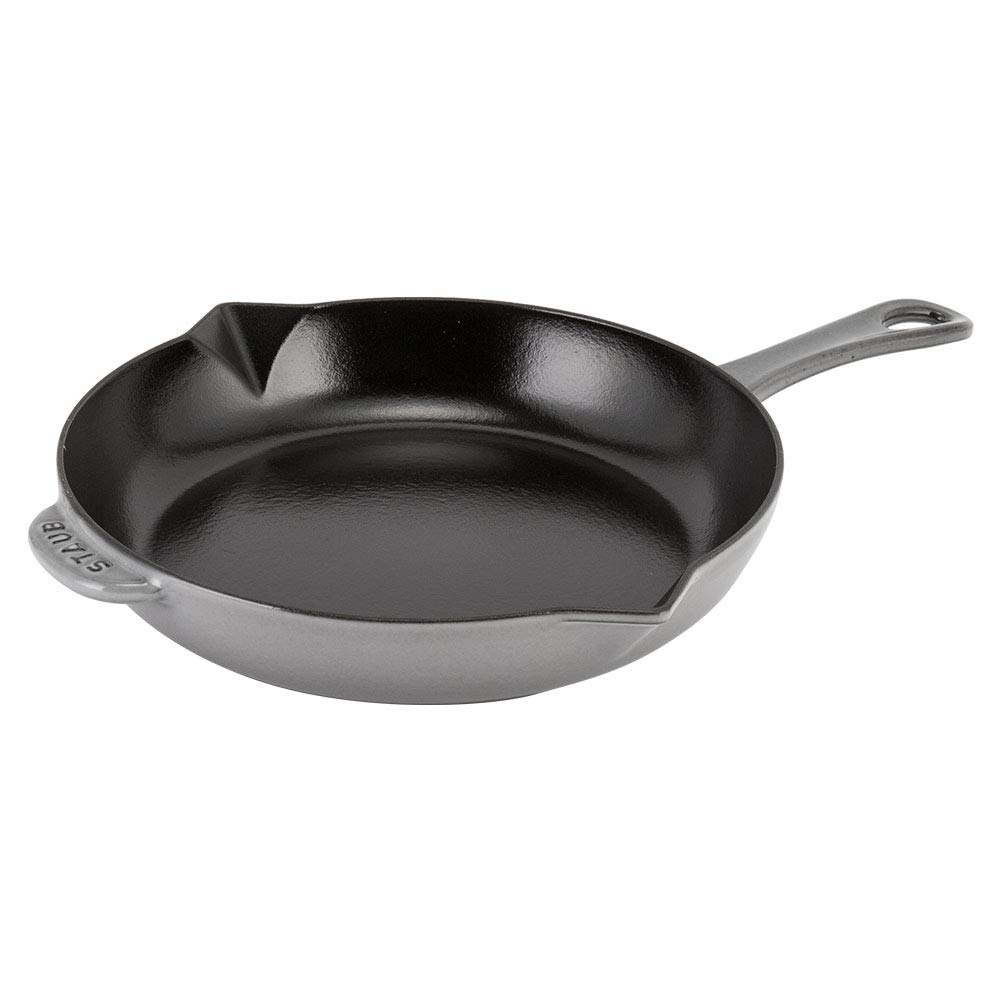 STAUB 26cm Enamel Frying Pan with Cast Iron Handle, Round, Graphite Gray, Induction Compatible, 1222618/40510-616-0