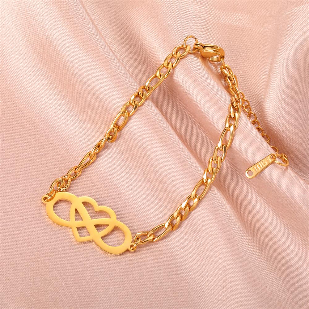 My Shape Infinity Symbol Charms Bracelets Women Stainless Steel Gold Color Figaro Chain Heart Love Pendants Kpop Fashion Jewelry