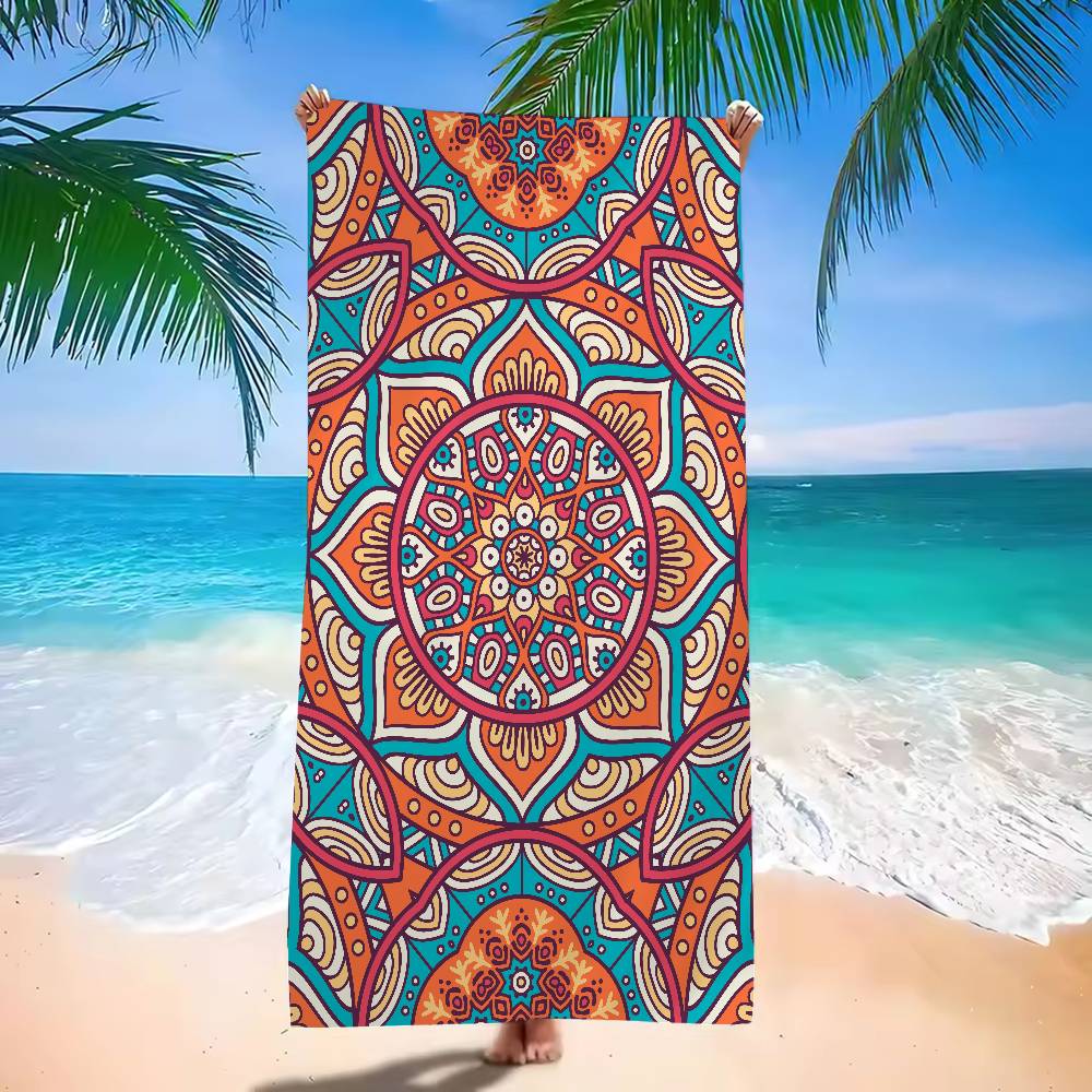 Classical Floral Pattern Print Microfiber Printed Beach Towel Mountain Climbing Yoga Beach Swimming Running Absorbent Soft Towel