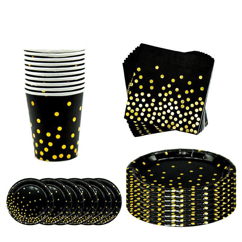 Elegant Black Gold Stamping Party Tableware Supply Perfect For Weddings Birthdays And Baby Showers