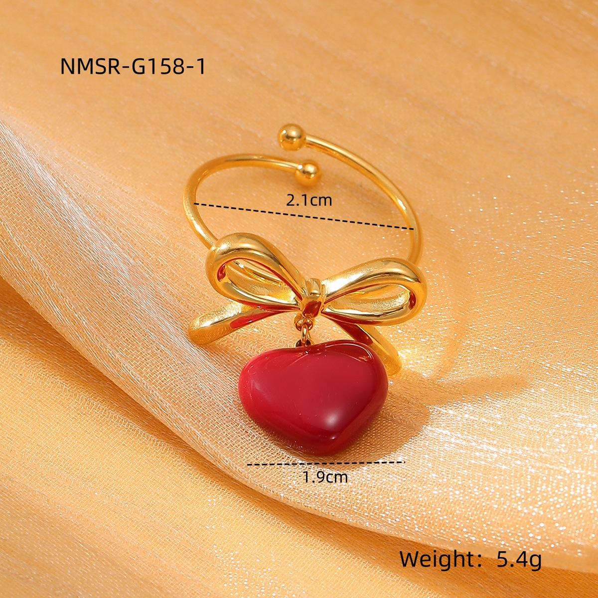 GEMCHIC Women s Bowknot Heart Enamel Stainless Steel Ring Fashion Adjustable Open Ring