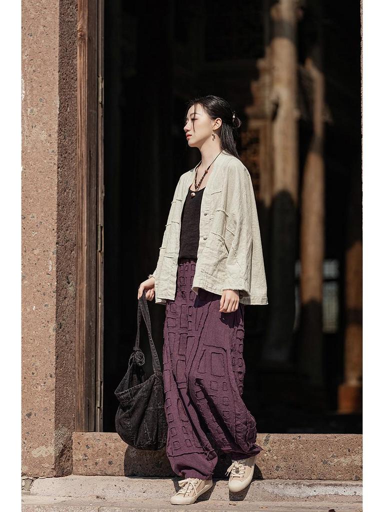 Vintage Frog Button Cotton Linen Retro Cardigan for Women