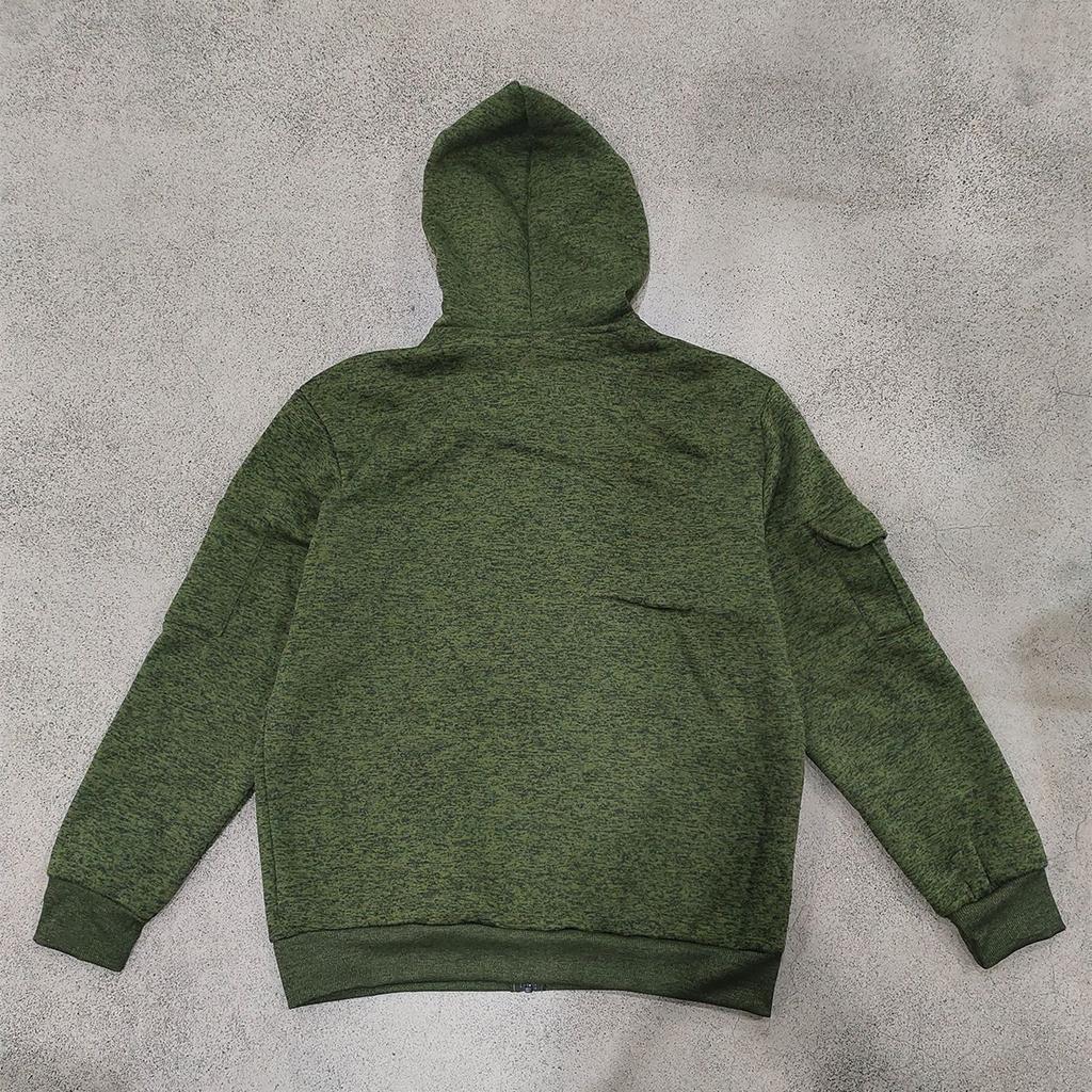 Men Heather Full Zip Hoodie Jacket, Drawstring Hood Long Sleeve Sweatshirt With Multi Arm Cargo Pockets Casual Outdoor Zip Up Hooded Coat