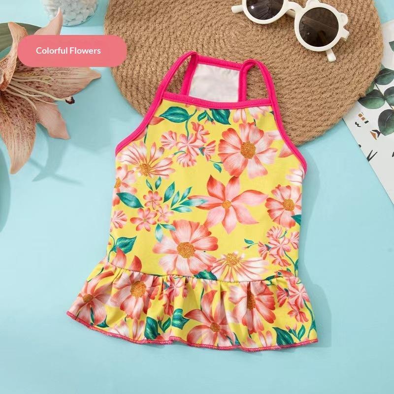Cute Floral Pet Dog Sundress Soft Breathable Fabric Ruffle Hem For Small Dogs Summer Outdoor Daily Wear