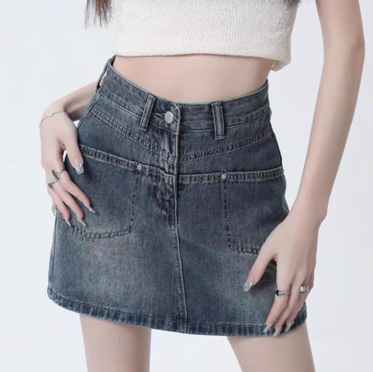 

Джинсовая короткая юбка Юбка-трапеция с высокой талией для женщин S синий