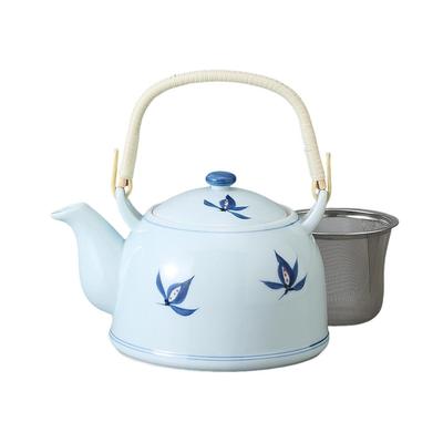 Hand-Painted Orchid Mino Porcelain Teapot 1100 Ml with Steel Strainer Direct from Japan