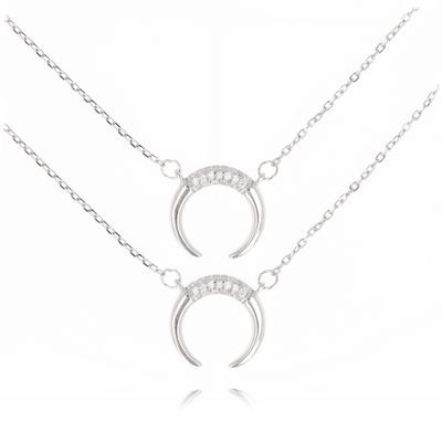 [Q7360] - Double Silver Necklace 'Tiger Tooth' Silver White (rhodium-plated) - 42 and 45 Cm - 13 Mm Pattern