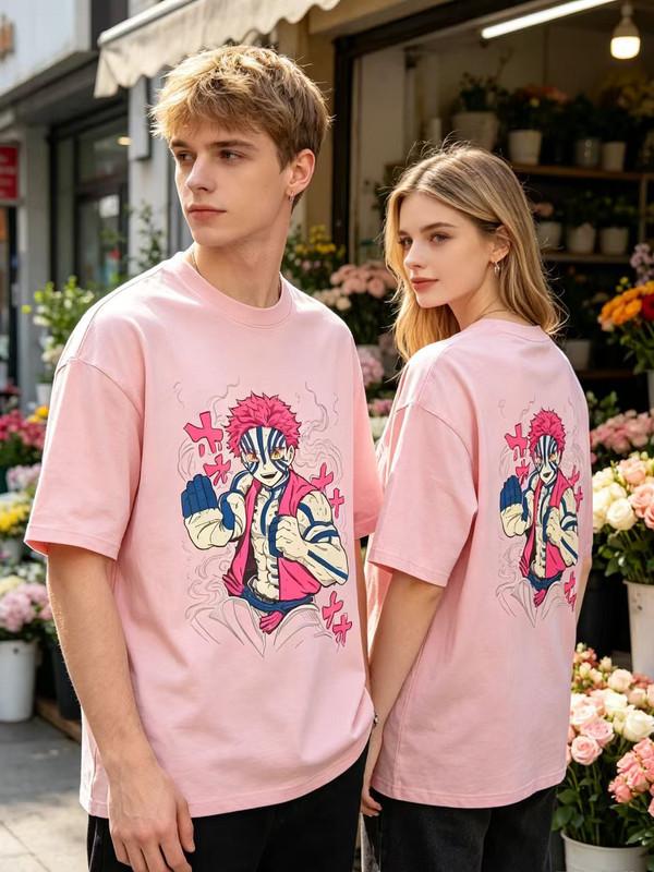 Unisex Gömlek Pamuklu Oversize Büyük Beden Vintage Yıkanmış Demon Slayer