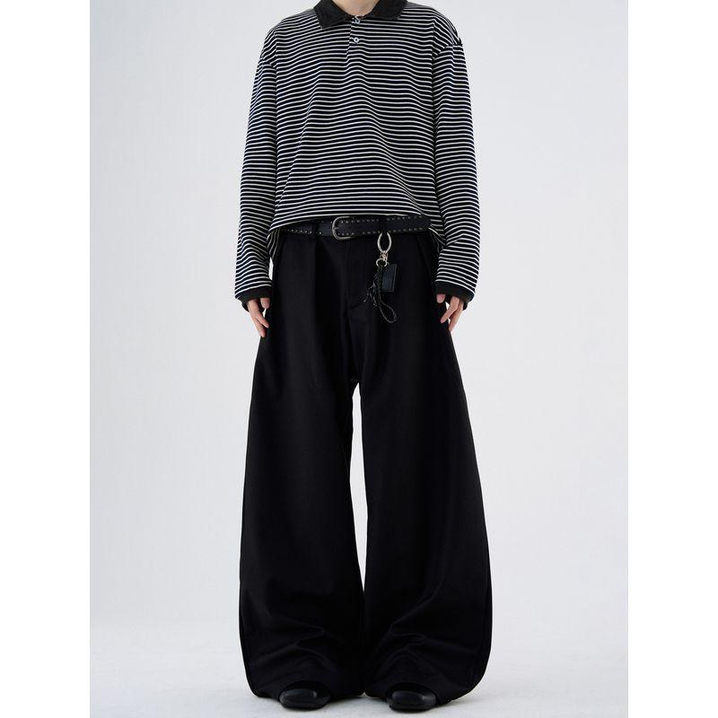 Kisko American Retro Pleated A-Line Silhouette Drape Casual Dress Pants for Men, High-End Wide-Leg Cleanfit Pants