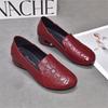 Spring soft leather embroidered round head black beanie shoes single shoes comfortable mother shoes casual small leather shoes