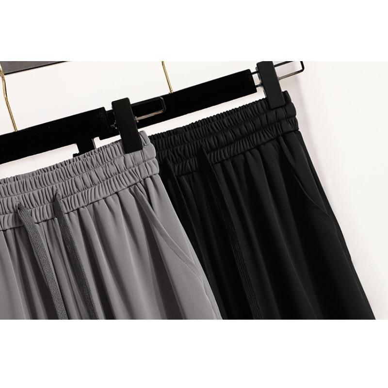 DIMANAF Plus Size Pants Women Summer Solid Elastic Waist Oversized Casual Loose Harem Pants Loose Long Pants New