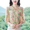 Spring/Summer New 3/4 Sleeve Floral Chiffon Shirt Fashion Ruffle Print Wood Ear Collar Top Blouse Blusas