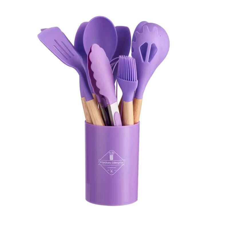 Non-Stick Silicone Spatula and Spoon Set with Wooden Handle - High Temperature Resistant Kitchen Tools