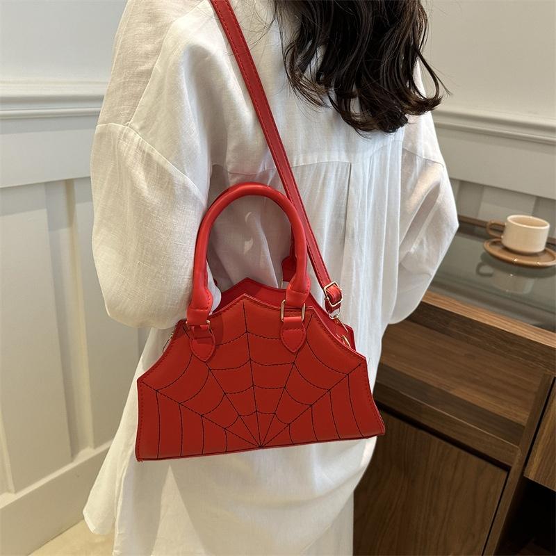 Fashionable Women's Crescent Bag. Spiderweb-patterned Saddle Bag, Perfect for Halloween, Parties, and Daily Commutes.