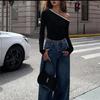 European & American Style Women's One-Shoulder Long-Sleeve Top