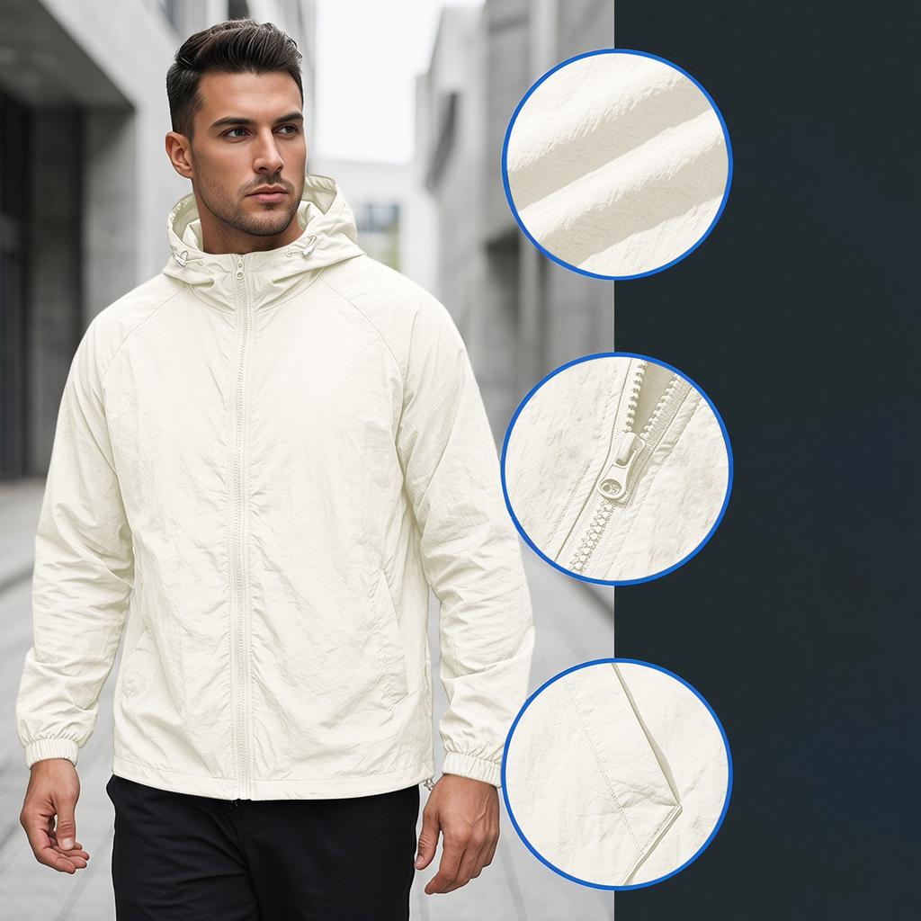 Men's Summer Lightweight Hoodie Jacket Quick Dry Breathable Sun Protection Jacket Thin Outdoor Windbreaker with Hood and Full Zip