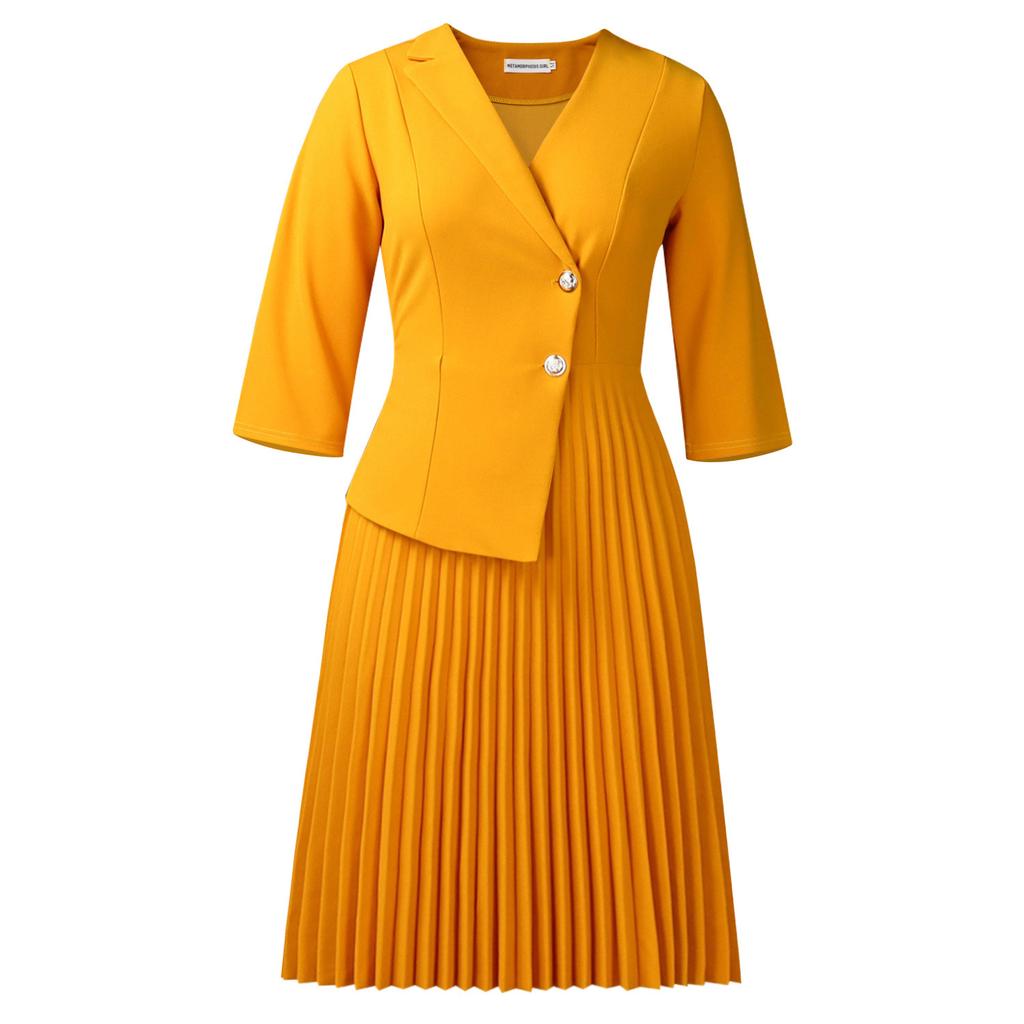 Autumn new autumn elegant fashion suit collar seven-quarter sleeve temperament commuter dress