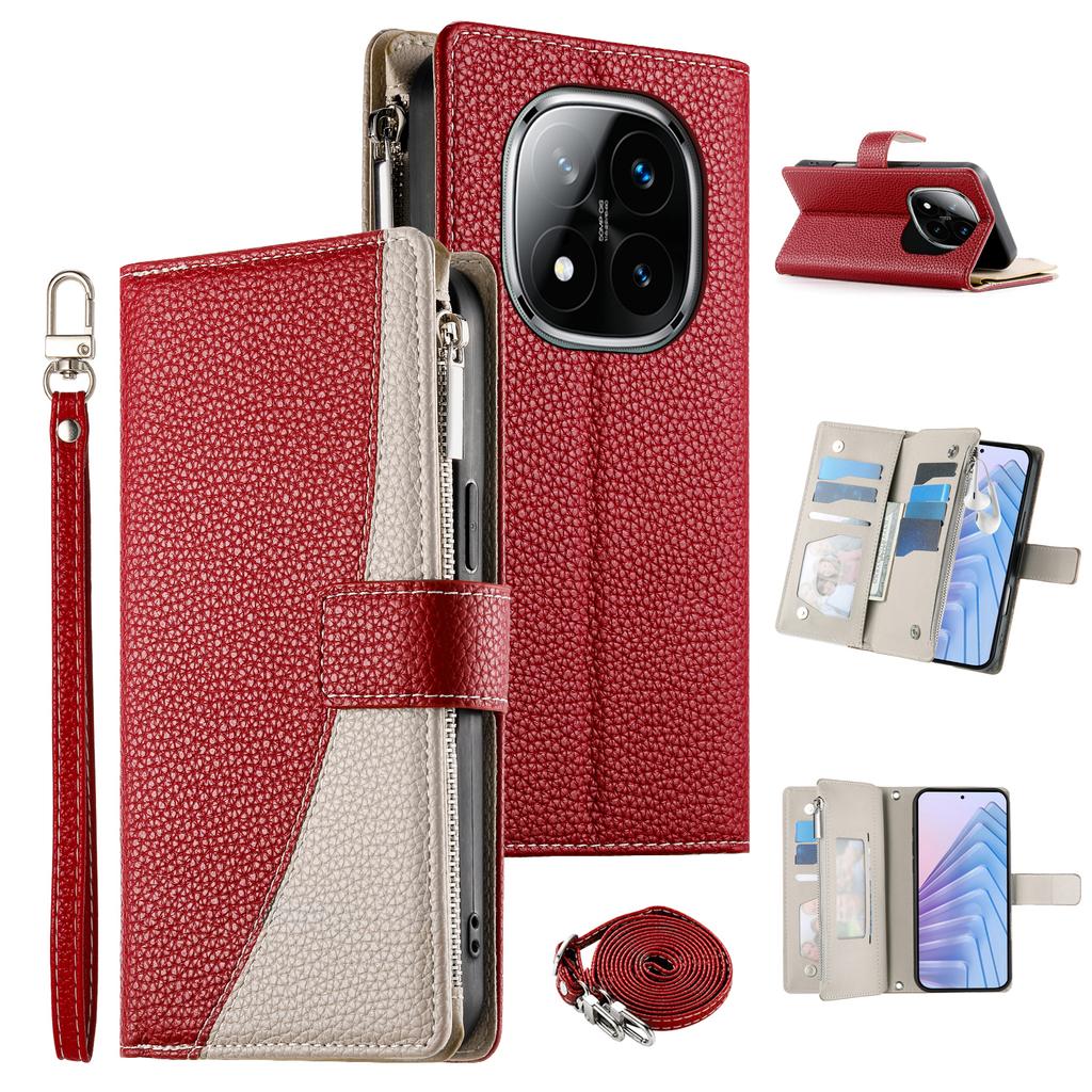 Pentru Xiaomi Redmi Note 14 Pro 4G Husă Portofel cu Fermoar Culoare Îmbinată Piele Husă Tip Carte cu Curele